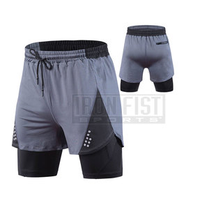 Pantalones cortos de entrenamiento de estilo callejero personalizados para hombre, tela de estambre con patrón sólido, ropa deportiva para entrenamiento, gimnasio, cintura elástica, Impresión de logotipo - Product Image 1