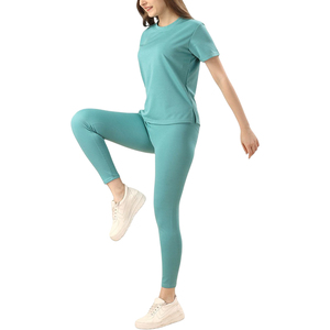 Conjunto Deportivo Informal para Mujer, Color Verde Azulado, Manga Corta, Cuello Redondo, Leggings Transpirables, Ligeros, de Color Sólido, para Verano, Marca INDEX APPAREL - Product Image 4