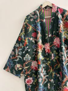 Soft Cotton <b>Velvet</b> Kimono Robe For <b>Women</b> Floral Printed Long Duster <b>Jacket</b> - Product Image 2