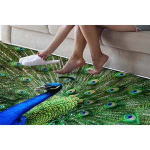 Alfombra con Estampado de Plumas de Pavo Real: Alfombra de Chenilla Verde Antideslizante 3D para Interiores con Diseño Animal - Product Image 3