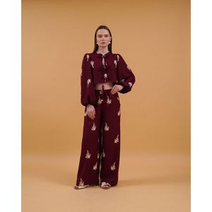 เสื้อปักลายผูกหน้าขายส่ง - สีแดงเบอร์กันดี - Product Image 5