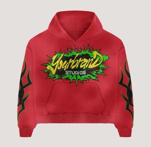 2025 Wholesale Custom Manufacture Screen printed Tracksuits Streetwear High Quality 100% Cotton <b>Fleece</b> <b>Hoodie</b> and Trouser Set - Product Image 4