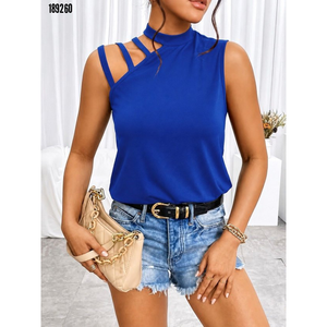Blusa de Viscosa para Mujer con Detalle de Tirantes en los Hombros y Cuello Semi-Alto, 38348 - Azul - Product Image 2
