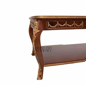 Mesa de Centro Rectangular de Lujo con Adornos de Latón Antiguo, Estante de Almacenamiento Inferior y Acabado de Madera Elegante para Decoración del Hogar - Product Image 2