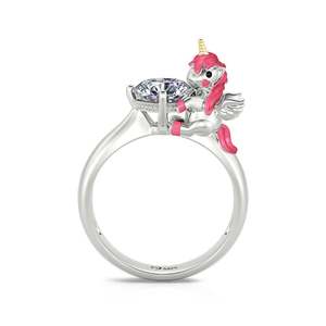 Jeulia Hug Me Dreams Come True Cute Unicorn Sterling Silver <b>Ring</b> - Product Image 1