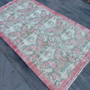 3.7x6.6 ft Rug, Vintage Turkish Rug, <b>Red</b> Southwestern <b>Wool</b> Rug - Product Image 2