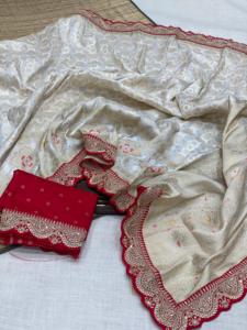 Nueva variedad de vestido elegante suave Banarsi Dola blusa Sari de seda con bordado tejido codificación trabajo exportador mundial - Product Image 3