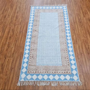 Tapis en coton imprimé bloc de main bohème écologique Style marocain anti-dérapant tufté tissage plat pour salon lavable à la main - Product Image 1