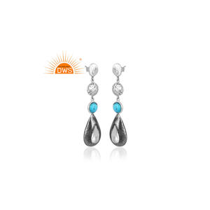 Meilleure vente oxydé en argent Sterling Turquoise matrice pierres précieuses balancent boucle d'oreille bijoux personnalisés pour les femmes cadeau pour elle - Product Image 2