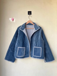 Chaqueta de algodón de terciopelo de lujo con 2 bolsillos delanteros, abrigo corto hecho a mano, chaqueta de estilo bombardero bohemio Unisex, abrigo en capas, regalo - Product Image 5