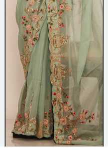 Sari de seda de Organza pura con hilo Zari Lentejuelas Trabajo y pieza de blusa de estilo indio para mujeres para bodas y fiestas - Product Image 2