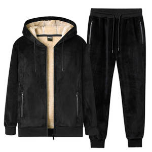 Ensemble de vêtements de sport chauds d'hiver pour hommes 2 pièces sweat à capuche thermique et survêtement polaire combinaison de sport coupe-vent avec caractéristique respirante - Product Image 1