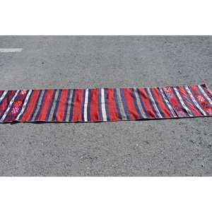 Handmade Traditional Red <b>Black</b> Patchwork Wool <b>Rug</b> 1.7 X 9.7ft Vintage Turkish Rectangle Design Latex Backed Bedside Area <b>Rugs</b> - Product Image 3