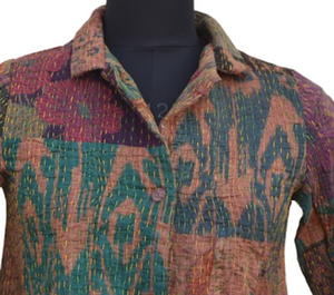Jacket <b>Short</b> Stonewash Kantha Autumn Winter Spring Reversible Full <b>Sleeves</b> <b>Button</b> Closure Breathable - Product Image 2