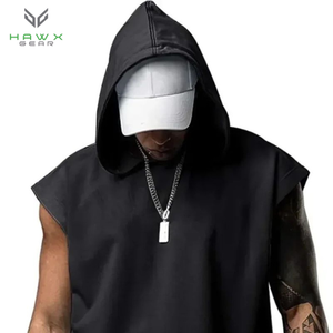 Camiseta sin mangas de talla grande para hombre, camiseta sin mangas cortada en blanco, Sudadera con capucha de Fitness para verano - Product Image 3
