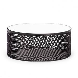 Mesa de centro moderna de aluminio con textura de revestimiento, mesa central de baja altura superior redonda para muebles de sala de estar y dormitorio - Product Image 1