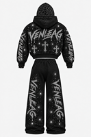 Sweat-shirt à capuche streetwear pour homme VENLEAG, jersey d'hiver noir avec strass, 430 grammes, 100% coton, OEM/ODM