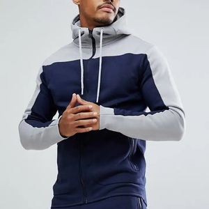 Ropa deportiva de entrenamiento, conjunto deportivo de dos piezas de forro polar de doble color, ropa fina para fitness, correr, gimnasio, chándal con capucha para hombre, conjunto de joggers. - Product Image 2