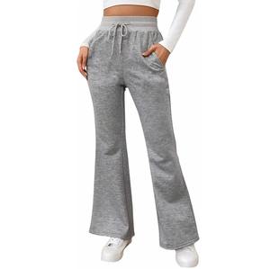 Pantalones de chándal de pierna ancha sin costuras para mujer, pantalones de chándal con acabado liso y logotipo personalizado, comodidad al por mayor - Product Image 4