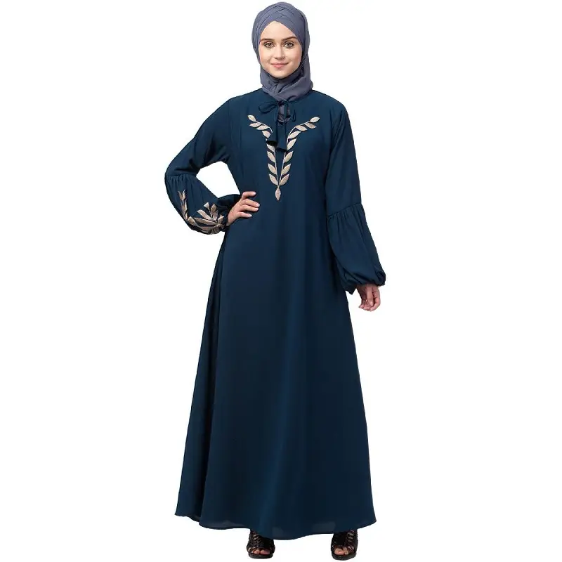 Double Stripe Woman Full Length Loose full Sleeve Maxi Muslim Style Islamic Women Robes Dress Kaftan Saudi Arabia Kaftan Dresses