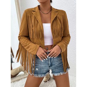 Capispalla reversibile stile Varsity da donna cappotti invernali con Logo personalizzato con frange con finiture aperte davanti giacca con motivo animale - Product Image 2