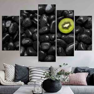 Lienzo impreso con diseño de kiwi y frutas de piedra modernas, elegante decoración de pared negra, juego de 5 lienzos Mx - Product Image 1