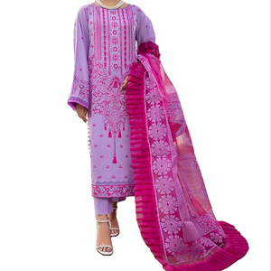 Robe de soirée ethnique indienne pour femmes, tenue de fête sur gazon salwar kameez 3 pièces avec col brodé - Product Image 1