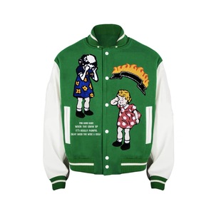 Haute qualité personnalisé vert printemps culture Letterman vestes Chenille Patch brodé laine recadrée Baseball Varsity veste femmes - Product Image 1