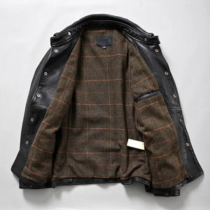 100% cuero de oveja genuino de un solo pecho Slim Fit High Street motocicleta chaqueta hombres de clase alta estilo Vintage impermeable - Product Image 2