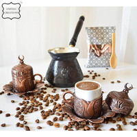 Ensemble de thé couvert café turc Delight Pot martelé turc Double cafetière turque Ottoman conçu