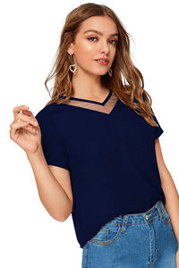 Exclusivo de moda Boutique India Color azul Tejer Tops Cómodo Uso regular Estilo formal Mangas cortas sin mangas - Product Image 2