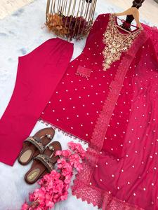 ชุดผ้าจอร์เจียเชตสังเคราะห์สำหรับนักออกแบบงานปักลวดลายด้วยผ้าพอลมอตติและเสื้อลาทัสแฟนซีและจับคู่กับด้านล่างกับ dupatta - Product Image 4