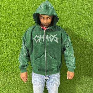 Vente en gros de sweat à capuche pour hommes haut de gamme col à capuche zippé personnalisé uni lettre motif teinture bas prix thermique pour l'automne - Product Image 2