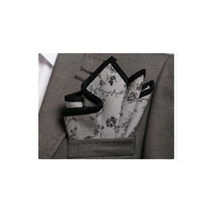 Groom Wear Pink Floral <b>Pocket</b> <b>Square</b> with <b>White</b> Knitted Edges - Product Image 4