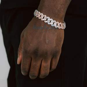Fine Hip Hop Jewelry 15mm 14K White Gold <b>925</b> Sterling <b>Silver</b> VVS Moissanite Diamond Baguette Cuban Link <b>Bracelet</b> for <b>Men</b> - Product Image 1