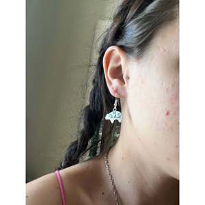 Navajo Handcrafted Sterling <b>Silver</b> <b>Dangle</b> Bear <b>Earrings</b> with Shell Pearl Diamond Accents - Product Image 1