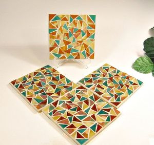 Sous-verres en mosaïque de verre en gros, prix d'usine, sous-verres carrés, résistants à la chaleur, pour la table, la cuisine, la maison, le bar, le bistrot - Product Image 1