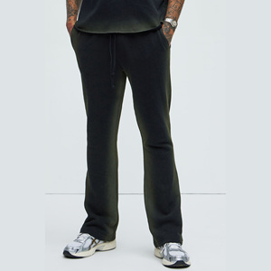 Men's Dark Wash Casual Flare Sweatpants Comfortable Jogger Pants with Soft Plain Canvas Loose Quality <b>Blended</b> Trousers - Product Image 1