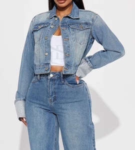 Chaquetas vaqueras azules de manga larga de talla grande para mujer, ropa de mujer, Chaquetas vaqueras a granel, Chaqueta de manga larga a la moda para mujer - Product Image 4