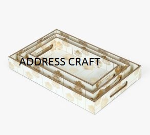 Best Quality Bone Inlay And Resin Round Shape Blue And White Color Floral Design Serving <b>Tray</b> kitchenware <b>Table</b> Decorate Used - Product Image 6