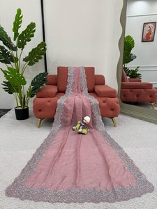 Vente en gros de tissu de soie Tibby de qualité supérieure chemisier en soie Mono Benglori en vrac sari de créateur à bas prix travail de fil à paillettes pour les occasions de fêtes - Product Image 5