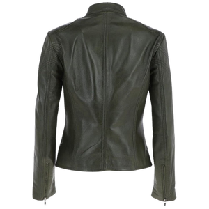 Verde personalizado al por mayor de las mujeres de chaqueta de cuero genuino de tendencia superior de moda señoras chaqueta de cuero de alta calidad superior - Product Image 5