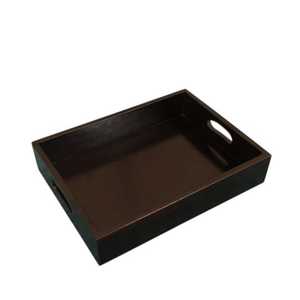 Standard Quality Rectangular Shape Wood <b>Tray</b> In <b>Black</b> Powder Coated Finishing With Handles For Tableware Decoration Accessory - Product Image 1