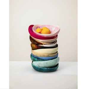 Ensemble de bols en résine empilables, motif marbré, plat de service rond peu profond, vaisselle de cuisine, table à manger, bol à fruits, à collations, à nourriture - Product Image 1