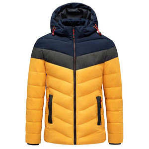 Élégant Unisexe Triple Tone Bubble Jacket Casual Color Block Hood Zipper Warm Lightweight Winter Outerwear Windproof Puff Printed - Product Image 2