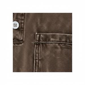 เสื้อยืดเฮนลีย์สีน้ำตาลวินเทจสำหรับผู้ชายแบบ OEM สั่งทำพิเศษ แขนสั้น ผ้าฝ้ายฟอก พร้อมกระเป๋าเสื้อ สไตล์ลำลอง ทรงเข้ารูป ซักย้อมสีแบบแอซิดวอช เสื้อท็อปส์สำหรับฤดูร้อน - Product Image 4