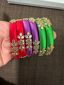 Đá lụa chủ đề Bangles phụ nữ truyền thống kundan Bangles pakistani đám cưới pooja Mehndi Đảng ủng hộ đồ trang sức Ấn Độ Bộ quà tặng - Product Image 2
