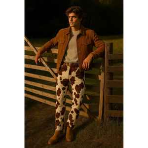 Pantalones Vaqueros Personalizables para Hombre, 100% Algodón, Cuero Vacuno, Decoración de Piel con Pelo, Corte Recto, Disponibles en Tallas XL a 6XL, Coloridos - Product Image 1