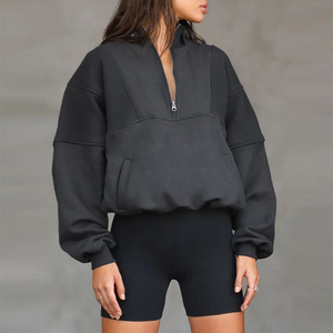 Sudadera con capucha de media cremallera gris americana para mujer en primavera y otoño nuevo Top corto de moda suelto fino - Product Image 5