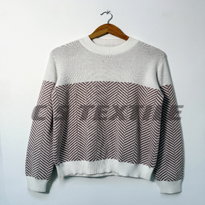 100% Fairtrade coton biologique pull d'hiver pour hommes élégant Anti-rides col rond écologique durable ODM approvisionnement géométrique - Product Image 1